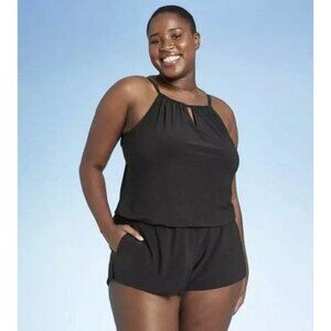 Aqua Green Black Romper High Neck with Pockets Size Medium